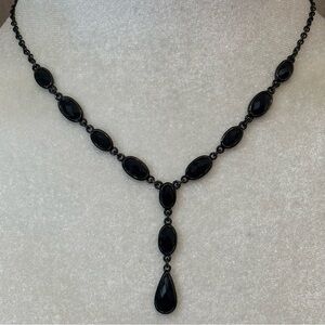 Vintage Crown Trifari Black Elegant Y Necklace
